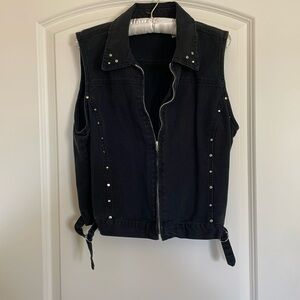 Black denim vest with silver accents